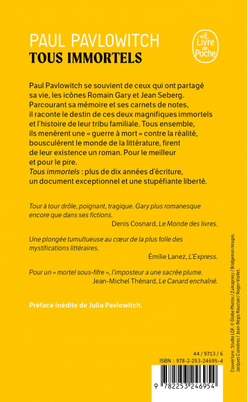 Tous immortels - Pavlowitch Paul - LGF